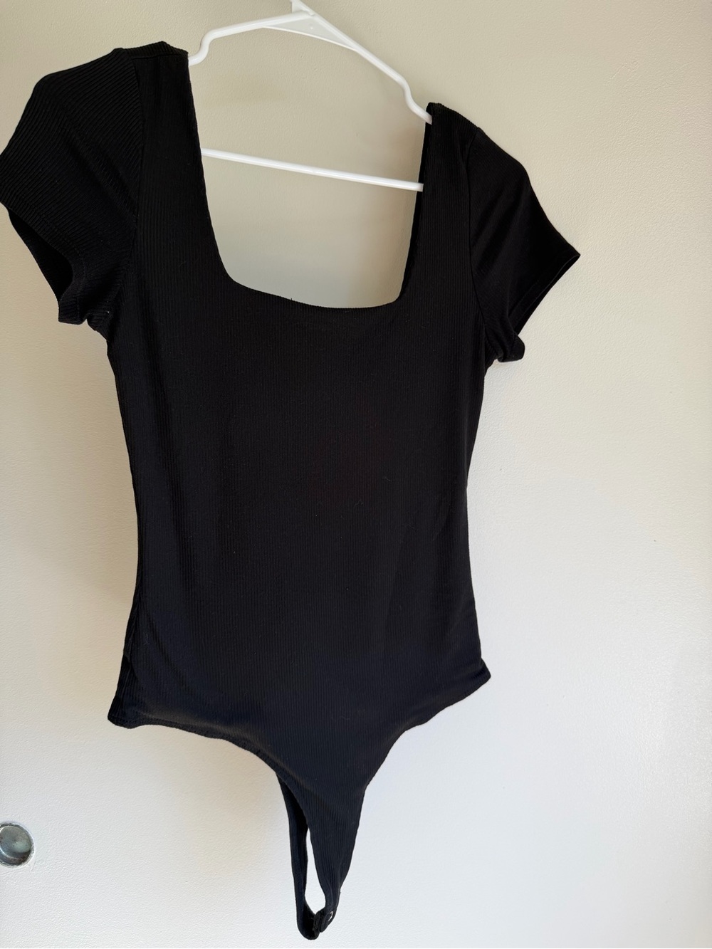 Black Square Neck Ribbed Bodysuit